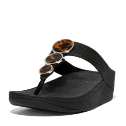 Fit Flop Halo Shimmer Toe-Post Sandals in Black