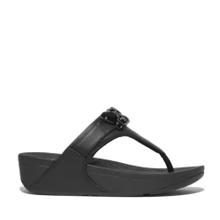Fit Flop Lulu Bejewelled Trim Toe-Post Sandals in Black