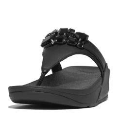 Fit Flop Lulu Bejewelled Trim Toe-Post Sandals in Black