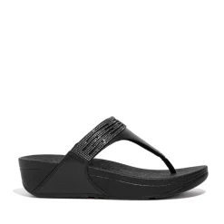 Fit Flop Lulu Lasercrystal Leather Toe-Post Sandals in Black