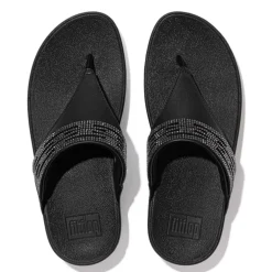 Fit Flop Lulu Lasercrystal Leather Toe-Post Sandals in Black