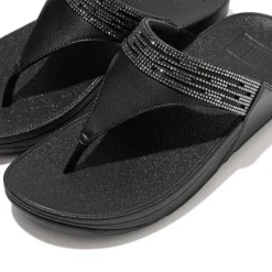 Fit Flop Lulu Lasercrystal Leather Toe-Post Sandals in Black