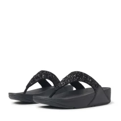 Fit Flop Lulu Shimmerfoil Toe-Thong Sandals in Black