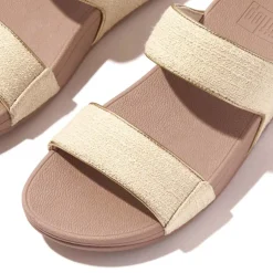 Fit Flop Lulu Shimmerweave Sliders in Stone