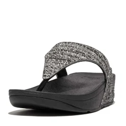 Fit Flop Lulu Shimmerweave Toe-Post Sandals in Black