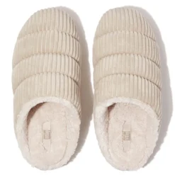 Fit Flop Womens Chrissie Fleece-Lined Corduroy Slippers in Ivory
