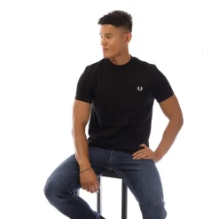 Fred Perry Abstract Soundwave Graphic T-Shirt in Black