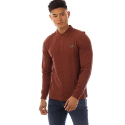 Fred Perry Long Sleeve Plain Polo Shirt in Brown