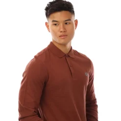 Fred Perry Long Sleeve Plain Polo Shirt in Brown