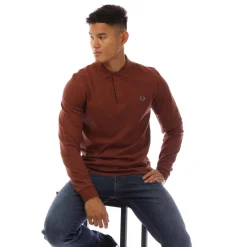 Fred Perry Long Sleeve Plain Polo Shirt in Brown