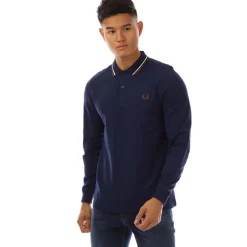 Fred Perry Long Sleeve Twin Tipped Polo Shirt in Navy