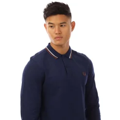 Fred Perry Long Sleeve Twin Tipped Polo Shirt in Navy
