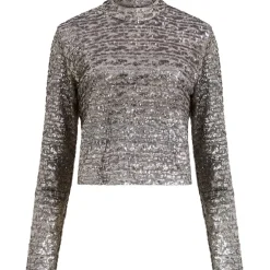 French Connection Adalynn Sequin Mock Neck Maxi Dress in Silver