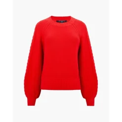 French Connection Cable Crew Neck Relaxed Fit Sweater in Red