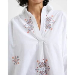 French Connection Embroid Notched Neck Relaxed Fit Shirt in White