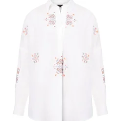French Connection Embroid Notched Neck Relaxed Fit Shirt in White