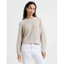 French Connection Jolee Pearl Crew Neck Relaxed Fit Sweater in Cream