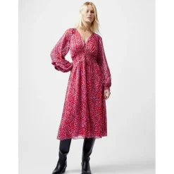 French Connection V-Neck Midi A-Line Dress in Red