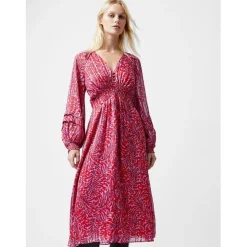 French Connection V-Neck Midi A-Line Dress in Red