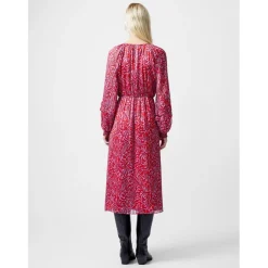 French Connection V-Neck Midi A-Line Dress in Red