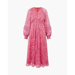 French Connection V-Neck Midi A-Line Dress in Red