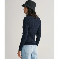 Gant Cotton Cable Knit Crew Neck Sweater in Blue