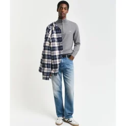 Gant Cotton Half Zip Sweater in Grey