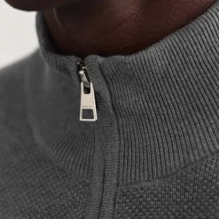 Gant Cotton Piqué Zipped Cardigan in Grey