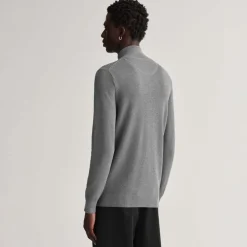 Gant Cotton Piqué Zipped Cardigan in Grey