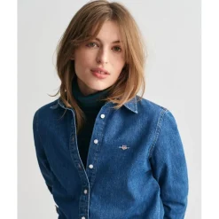 Gant Indigo Long Sleeve Denim Shirt in Blue