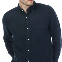 Gant Regular Fit Garment Dyed Linen Shirt in Navy
