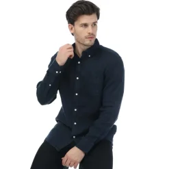 Gant Regular Fit Garment Dyed Linen Shirt in Navy