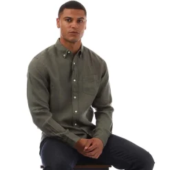 Gant Regular Fit Garment Dyed Linen Shirt in Green