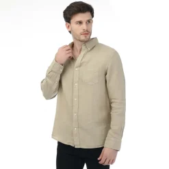 Gant Regular Fit Garment Dyed Linen Shirt in Beige