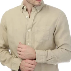 Gant Regular Fit Garment Dyed Linen Shirt in Beige