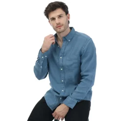 Gant Regular Fit Garment Dyed Linen Shirt in Blue