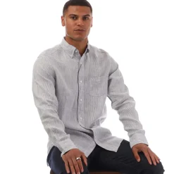 Gant Regular Fit Striped Linen Shirt in White
