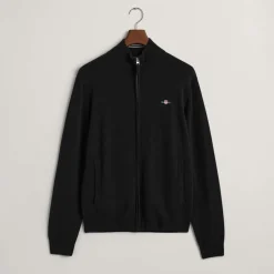 Gant Superfine Lambswool Zip Cardigan in Black