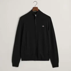 Gant Superfine Lambswool Zip Cardigan in Black