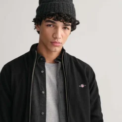 Gant Superfine Lambswool Zip Cardigan in Black