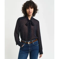 Gant Tie Neck Long Sleeve Blouse in Blue