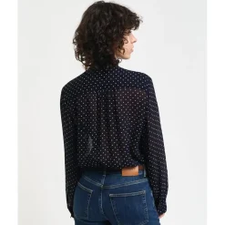 Gant Tie Neck Long Sleeve Blouse in Blue