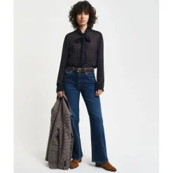 Gant Tie Neck Long Sleeve Blouse in Blue