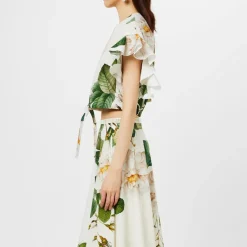 Giambattista Valli Giambat Poplin Crew Neck Midi A-Line Dress in Multi