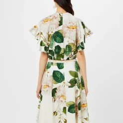 Giambattista Valli Giambat Poplin Crew Neck Midi A-Line Dress in Multi