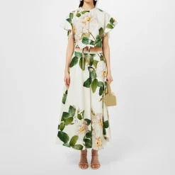 Giambattista Valli Giambat Poplin Crew Neck Midi A-Line Dress in Multi