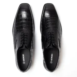 Giorgio Leather Croc Men Oxford Dress Brogue Shoes in Black