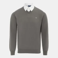 Giorgio Mens Mock V Neck Knitted Sweater in Grey