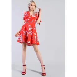 Glamorous Floral Print Skater Mini Dress in Red