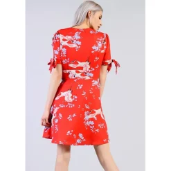 Glamorous Floral Print Skater Mini Dress in Red